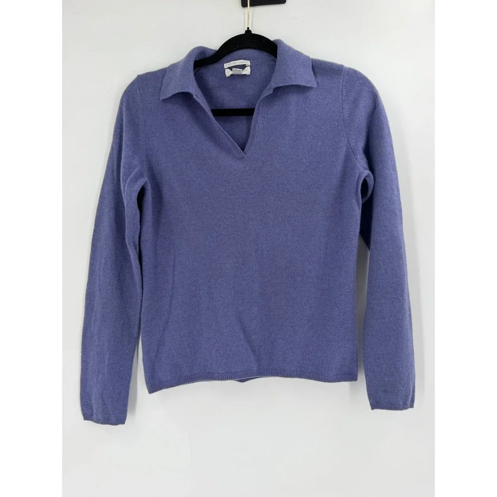 Charter Club Polo Sweater Womens Medium Blue 100% Cashmere V-Neck Quiet Luxury